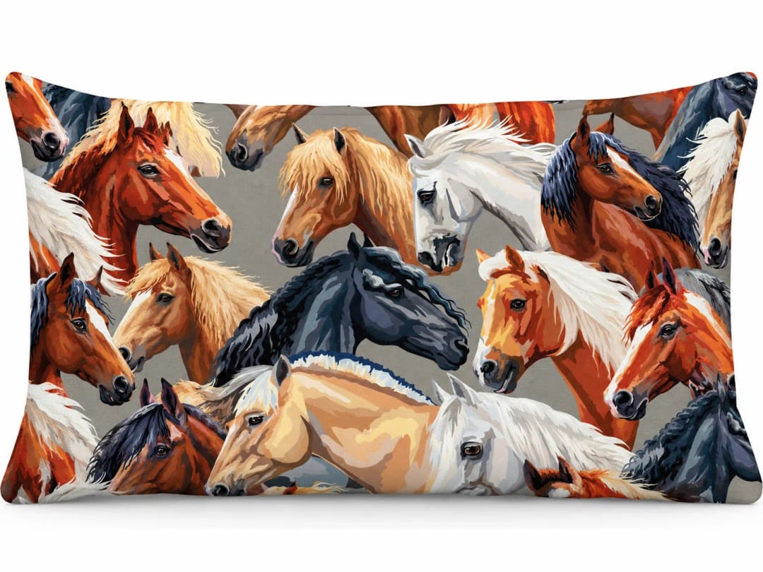 Atlar Desenli Kırlent Yastık 50x30