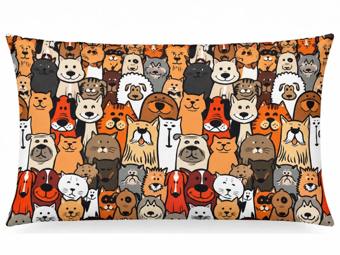 Küçük Tarçın Köpekler Desenli Kırlent Yastık 50x30