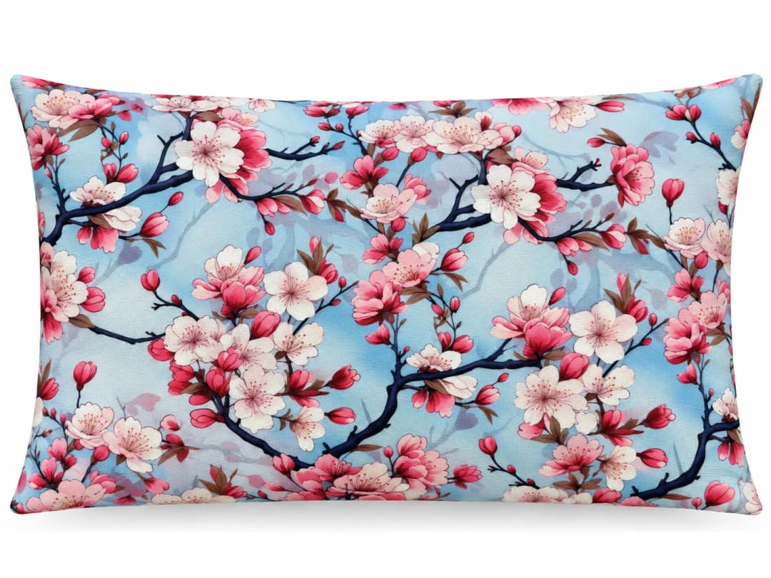 Japon Sakura Çiçekler Desenli Kırlent Yastık 50x30