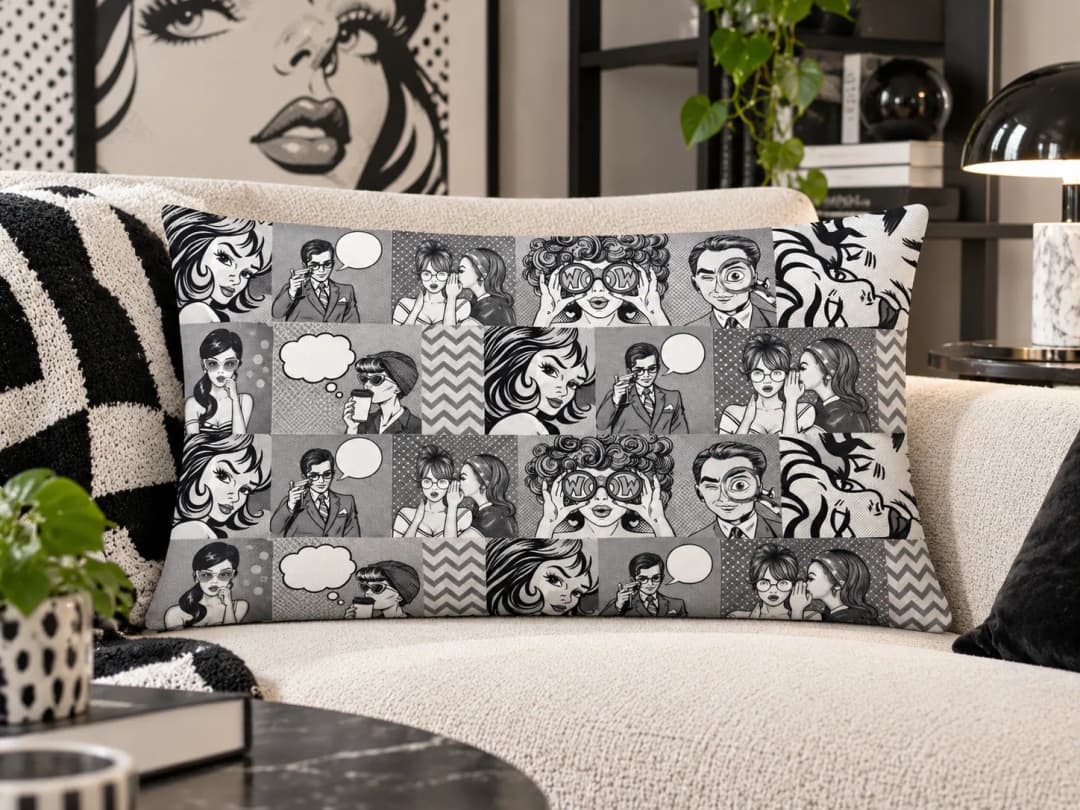 Büyük Pop Art Dedektif Desenli Kırlent Yastık 50x30