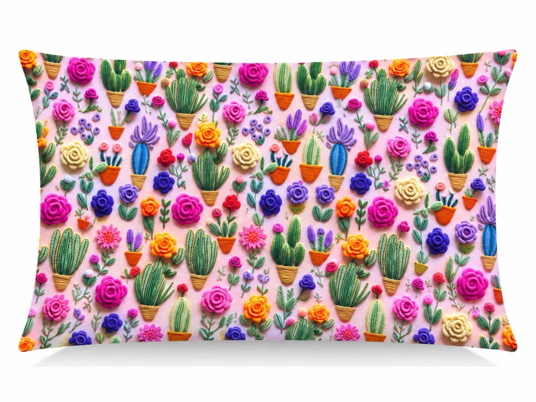Saksıdaki Çiçekler Desenli Kırlent Yastık 50x30
