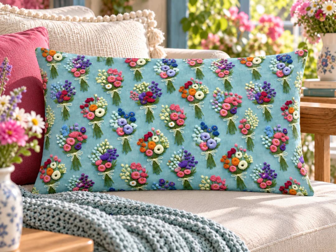 Çiçek Demetleri Desenli Kırlent Yastık 50x30