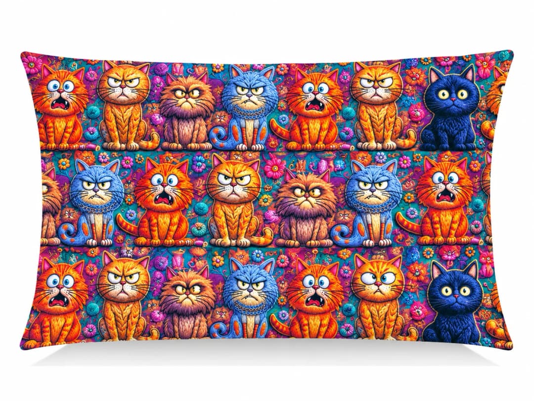 Huysuz Kediler Desenli Kırlent Yastık 50x30