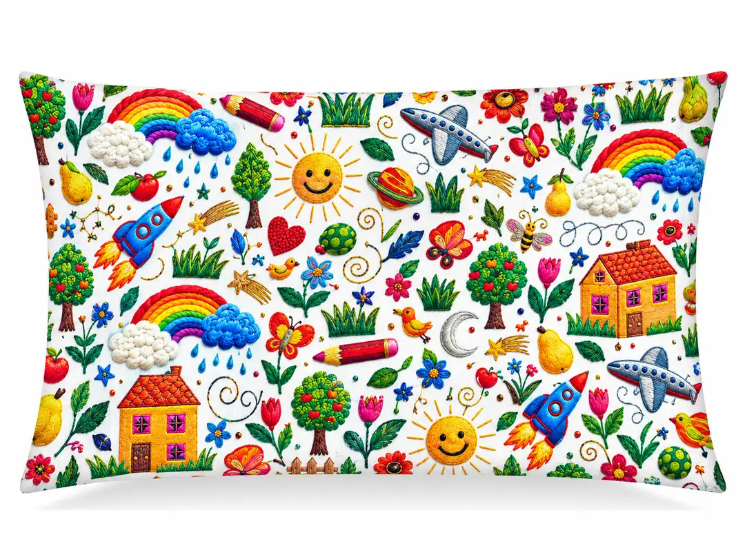Nakışlı Renkli Masal Desenli Kırlent Yastık 50x30