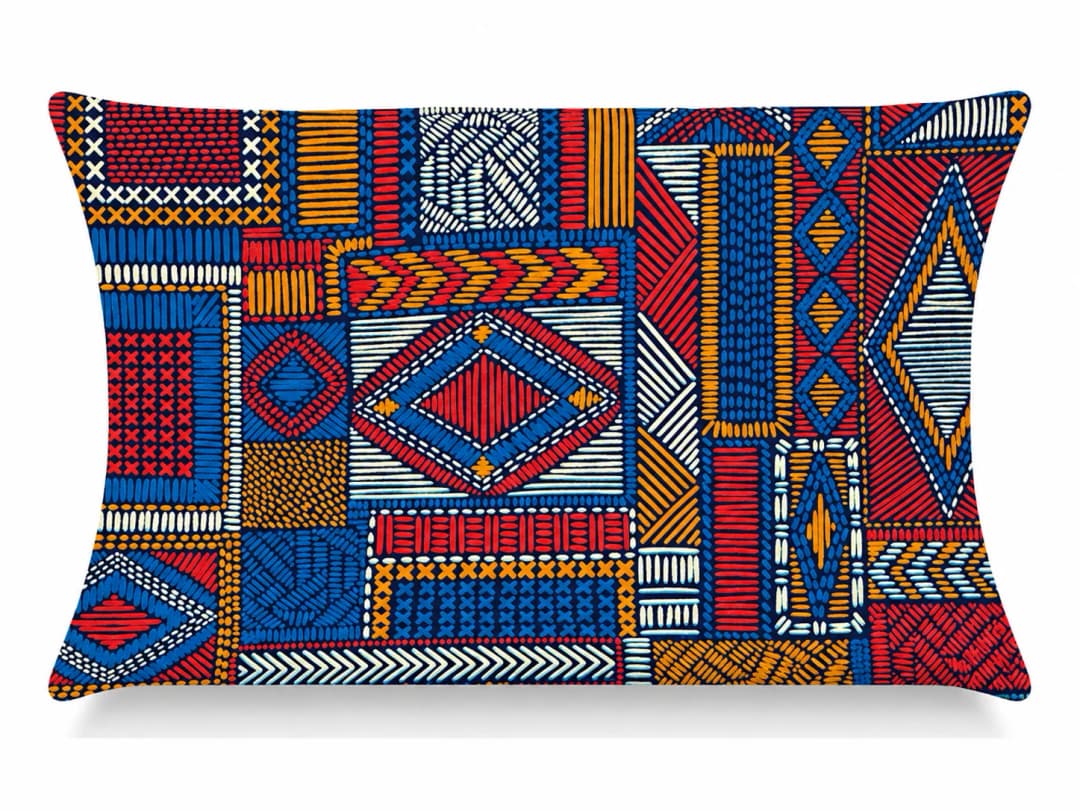 Ürün görseli: Mavi Kilim Patchwork Desenli Kırlent Yastık 50x30