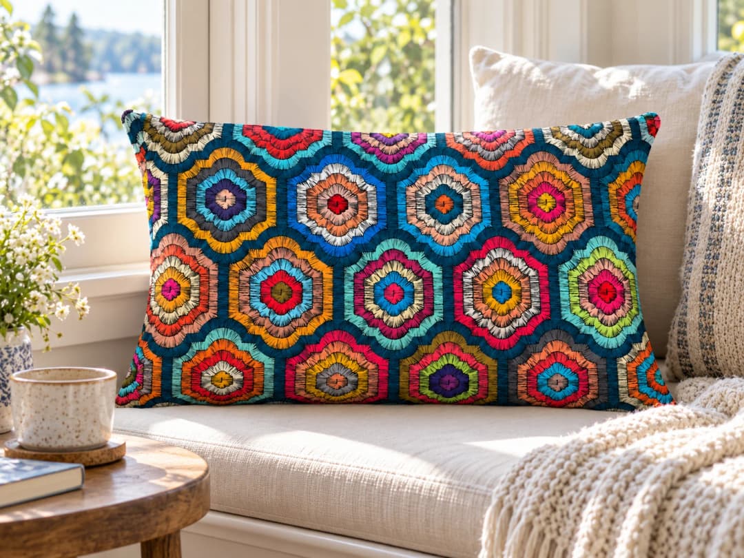 Tığ İşi Altıgenler Desenli Kırlent Yastık 50x30