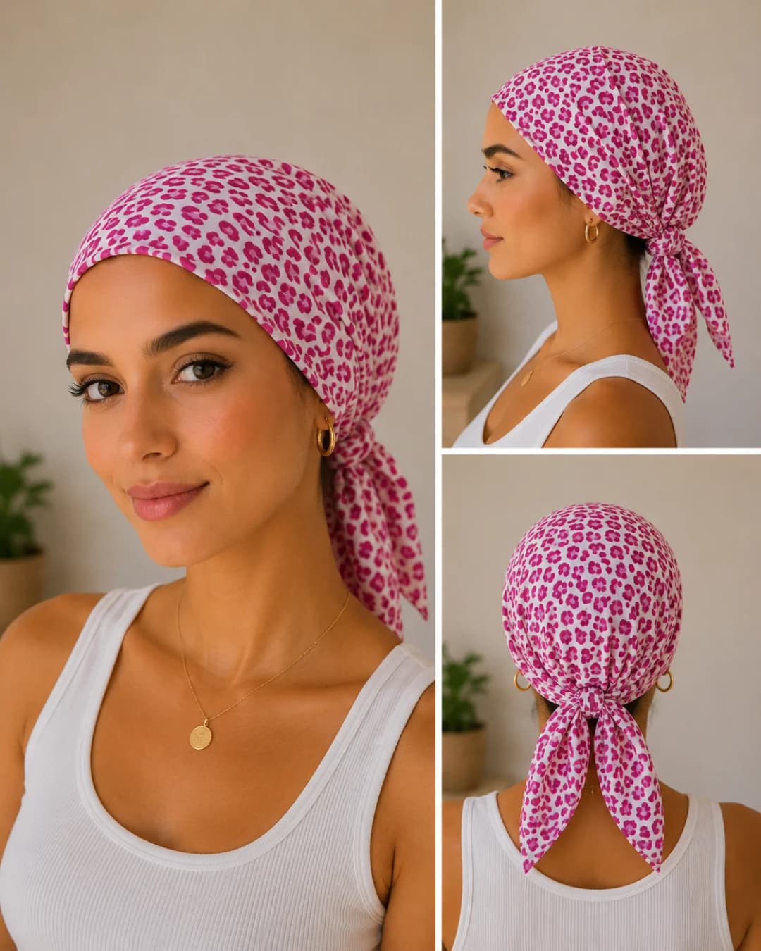 Pembe Mini Çiçek Desenli Poplin Bandana 50x50