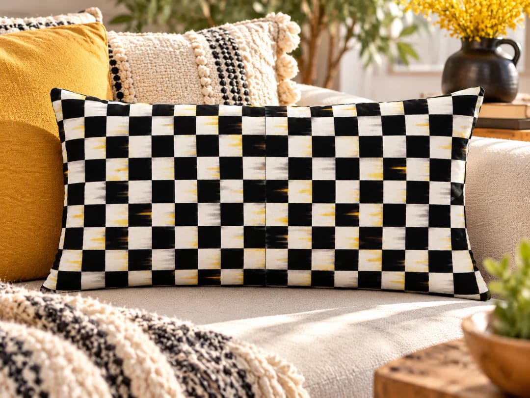 Alevli Dama Desenli Kırlent Yastık 50x30