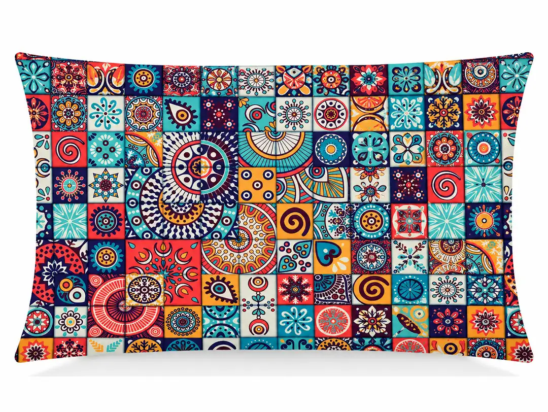 Patchwork Gözlü Kareler Desenli Kırlent Yastık 50x30