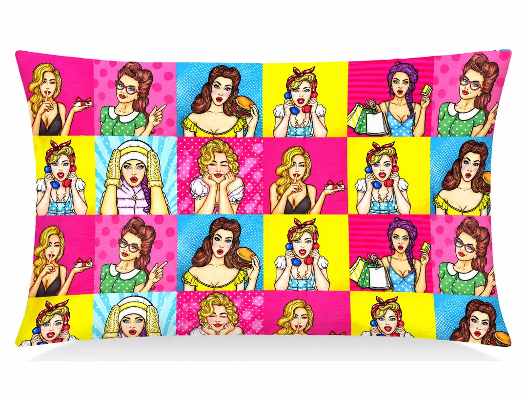 Pop Art Girls Desenli Kırlent Yastık 50x30