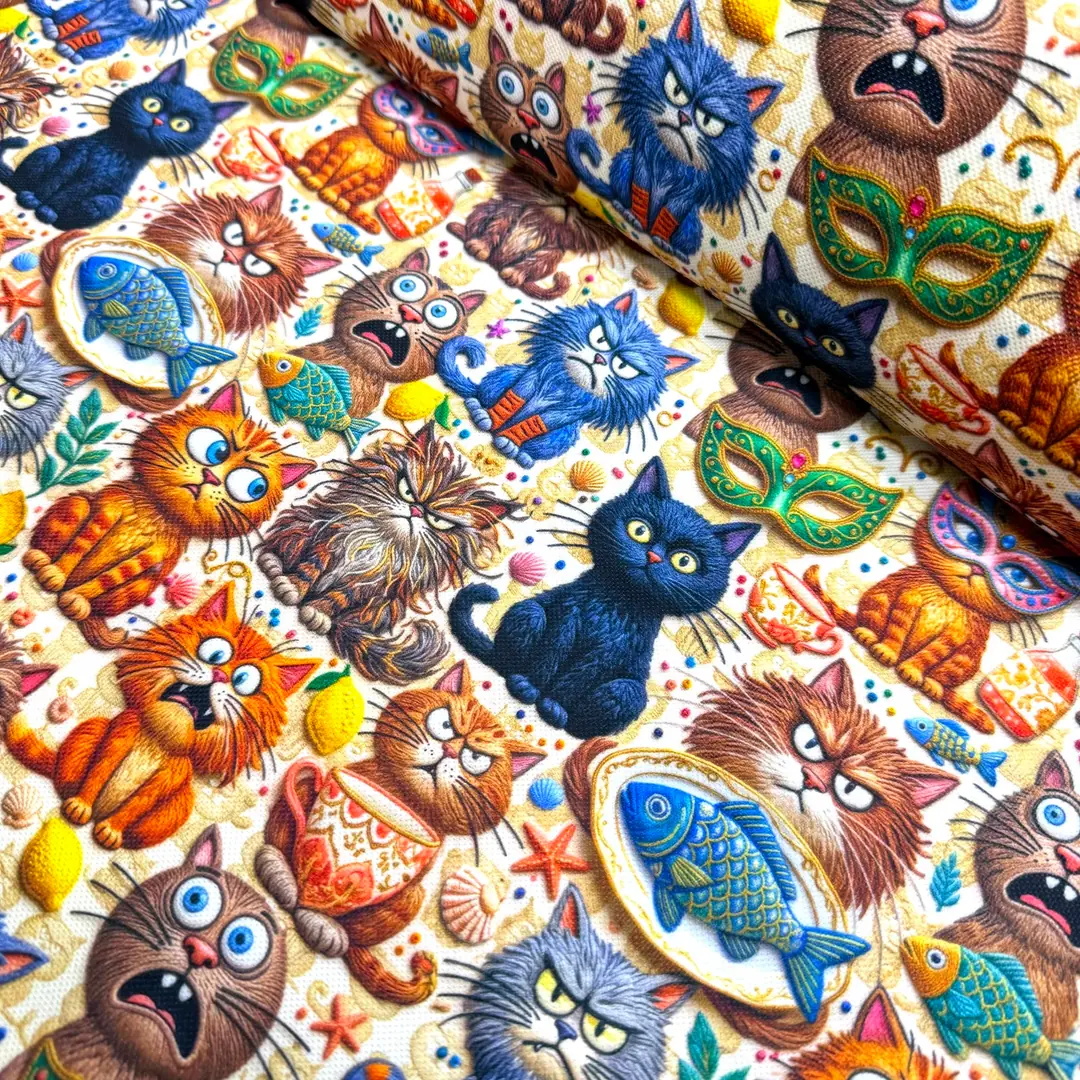 Maskeli Kediler Desenli Kırlent Yastık 50x30