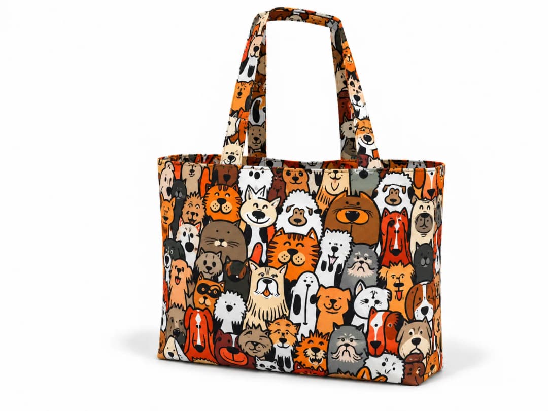 Küçük Tarçın Köpekler Desenli Dijital Baskı Omuz Çantası 50x45