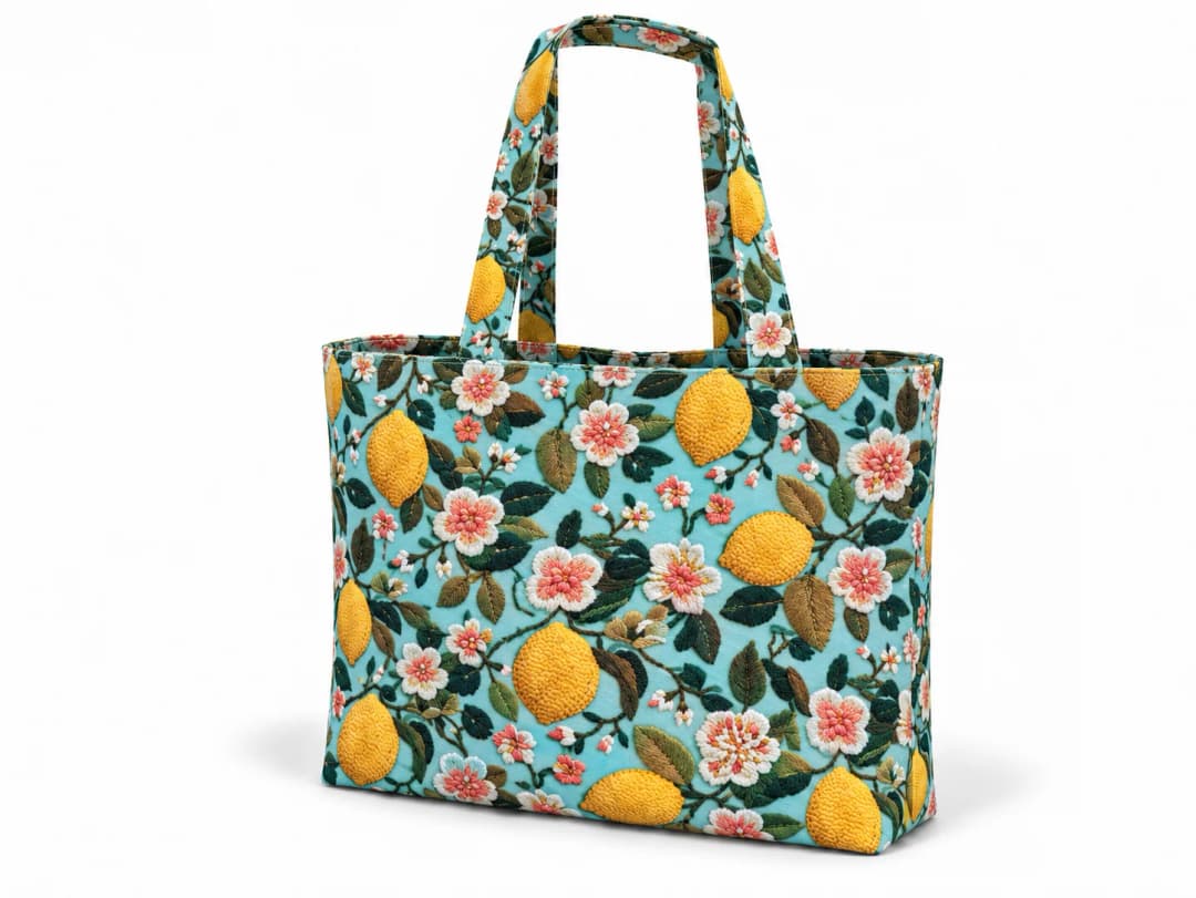 Çiçekli Limonlar Desenli Dijital Baskı Omuz Çantası 50x45