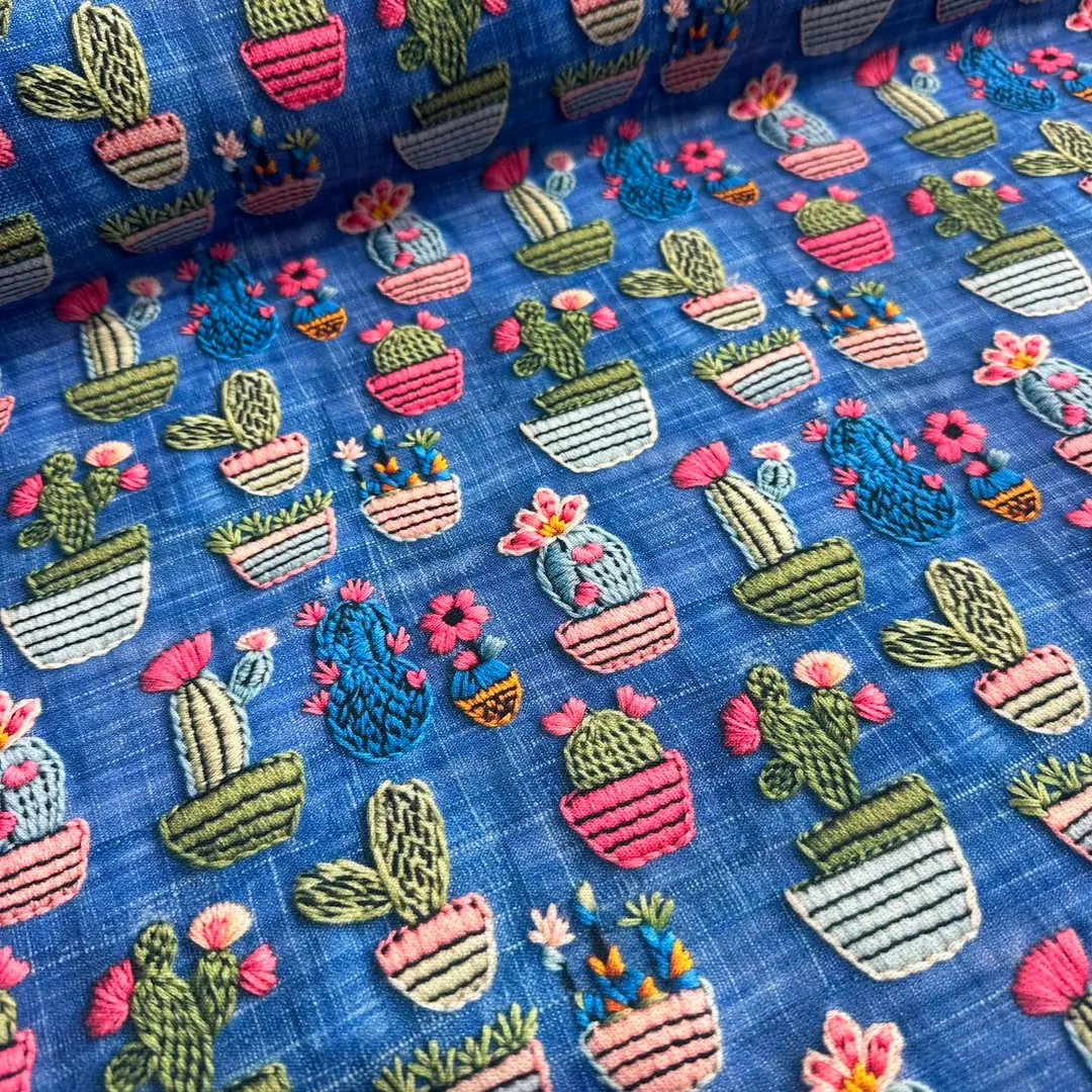 Saksıda Kaktüsler Desenli Kırlent Yastık 50x30