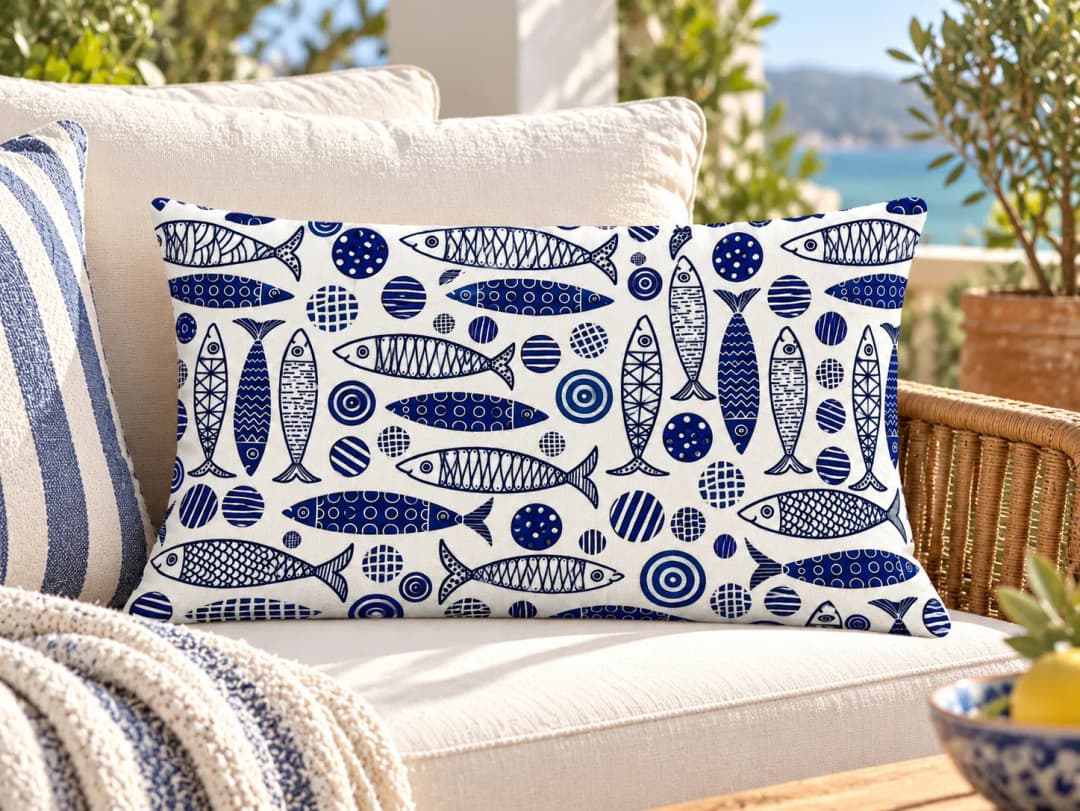 Çizgili Balıklar Desenli Kırlent Yastık 50x30