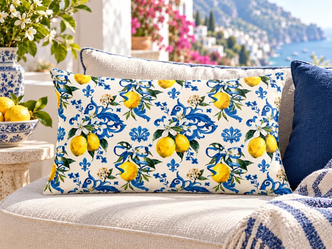 Çiçekli Limon Desenli Kırlent Yastık 50x30