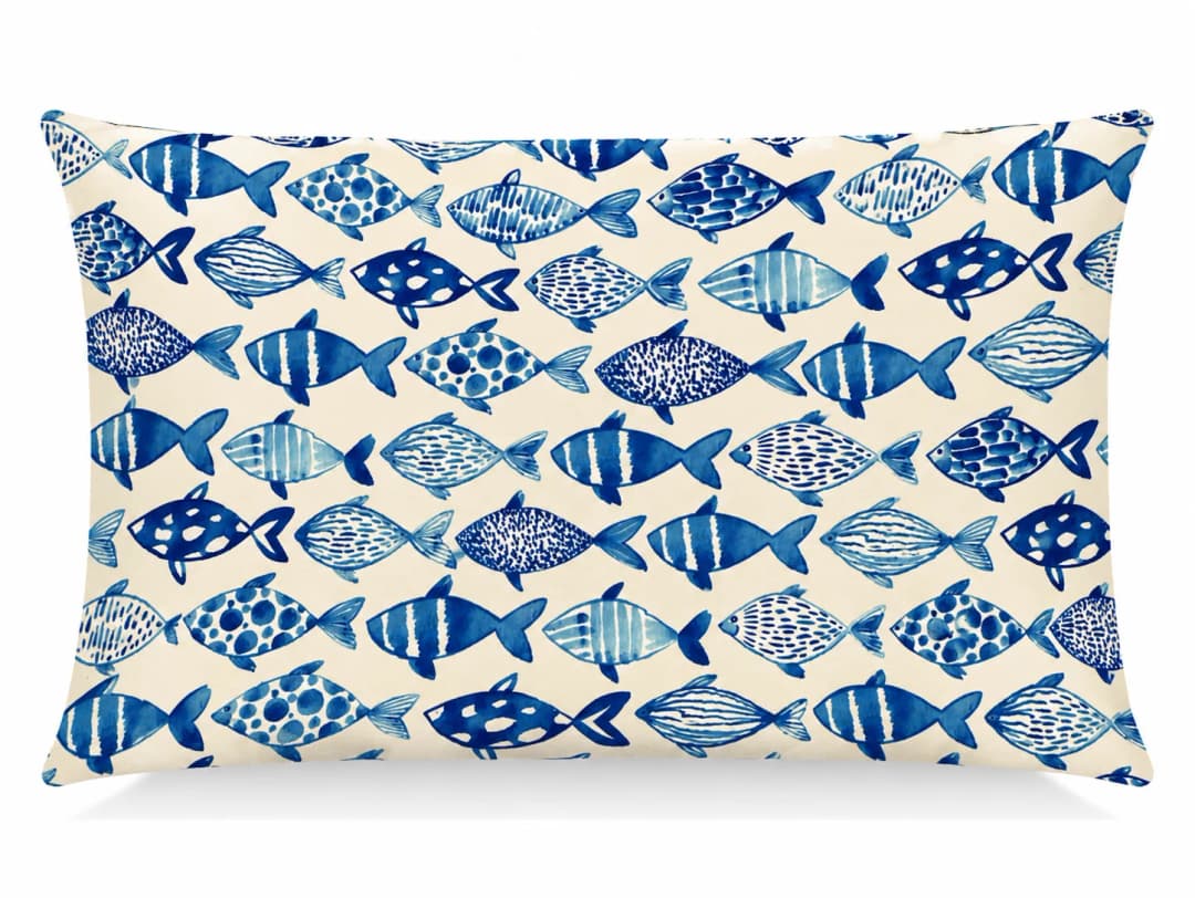 Saks Mavi Balıklar Desenli Kırlent Yastık 50x30