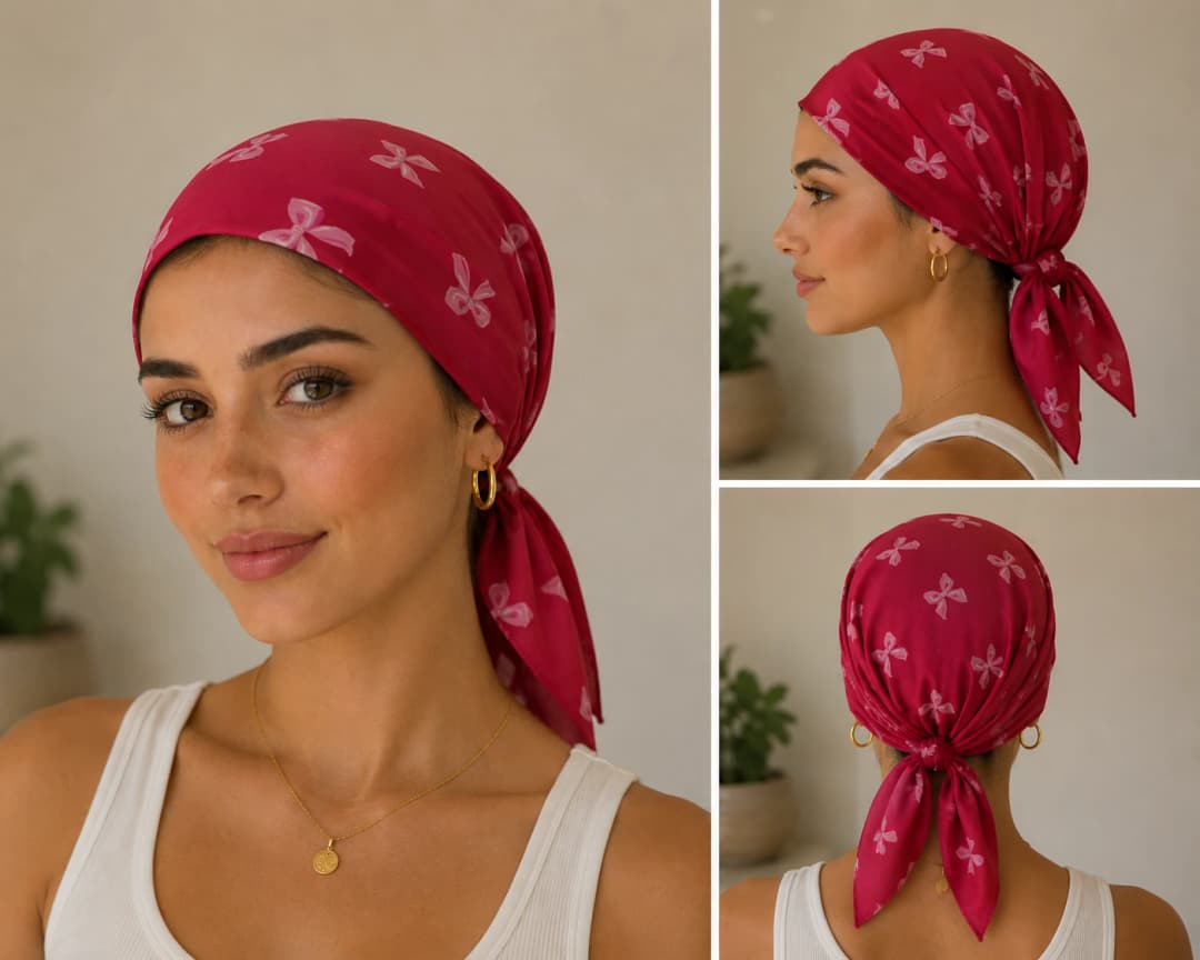 Ürün görseli: Vişne Kır Çiçeği Desenli Poplin Bandana 50x50