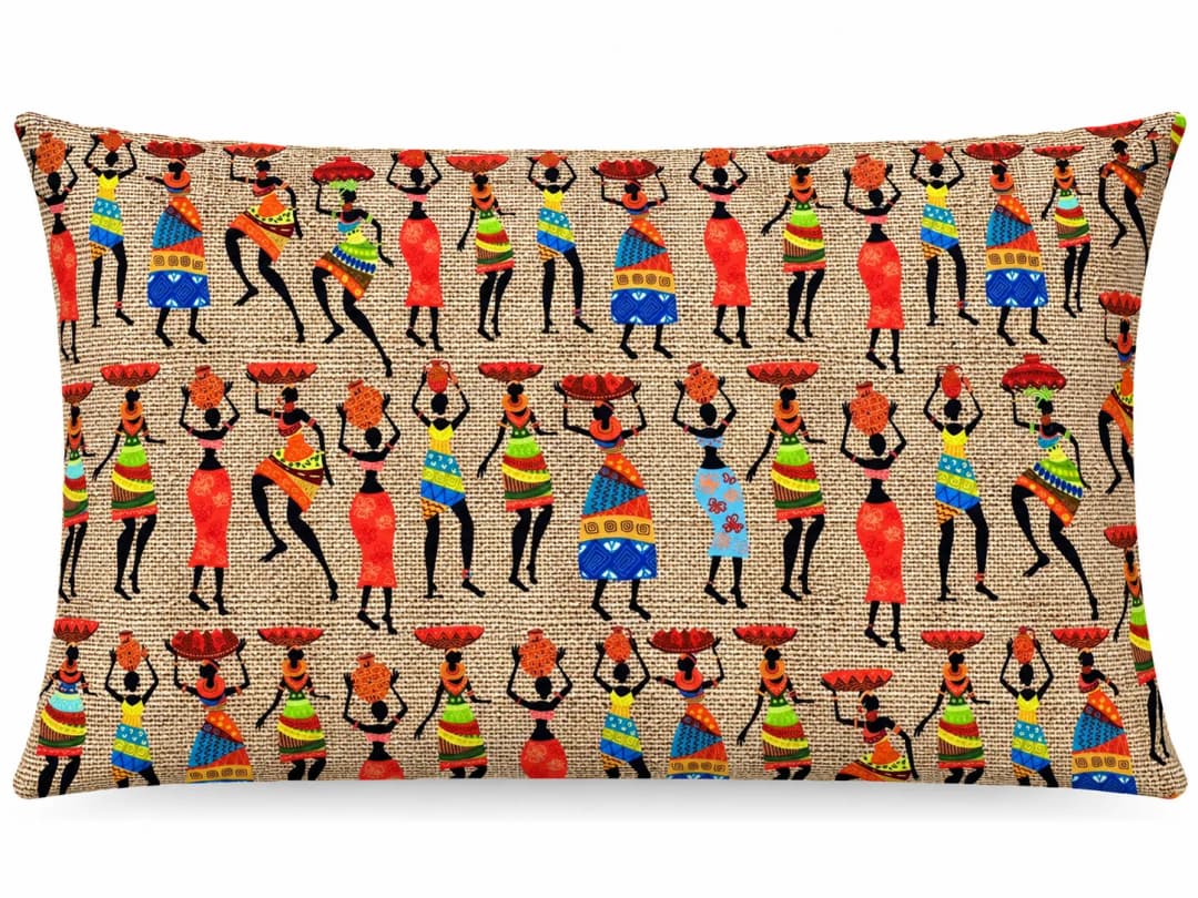 Jüt Afrikalı Kızlar Desenli Kırlent Yastık 50x30
