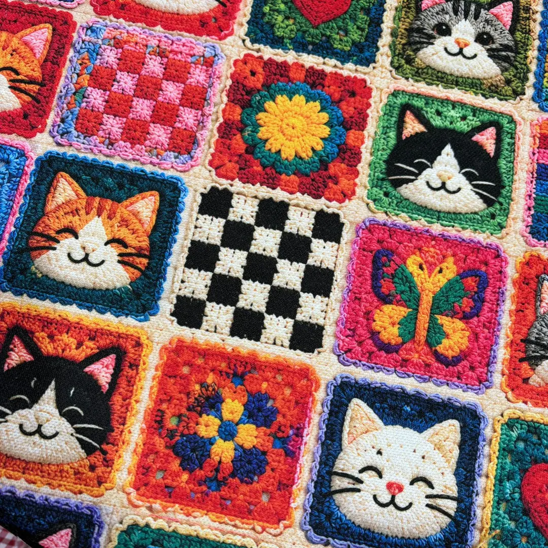 Kedili Kırkyama Desenli Kırlent Yastık 50x30