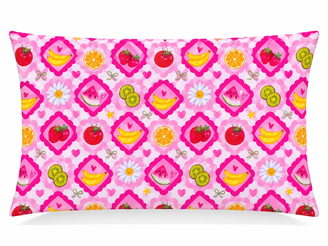 Pembe Meyve Karoları Desenli Kırlent Yastık 50x30
