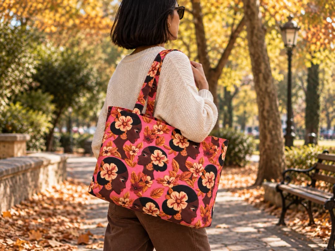 Çiçekli Güzeller Desenli Dijital Baskı Omuz Çantası 50x45
