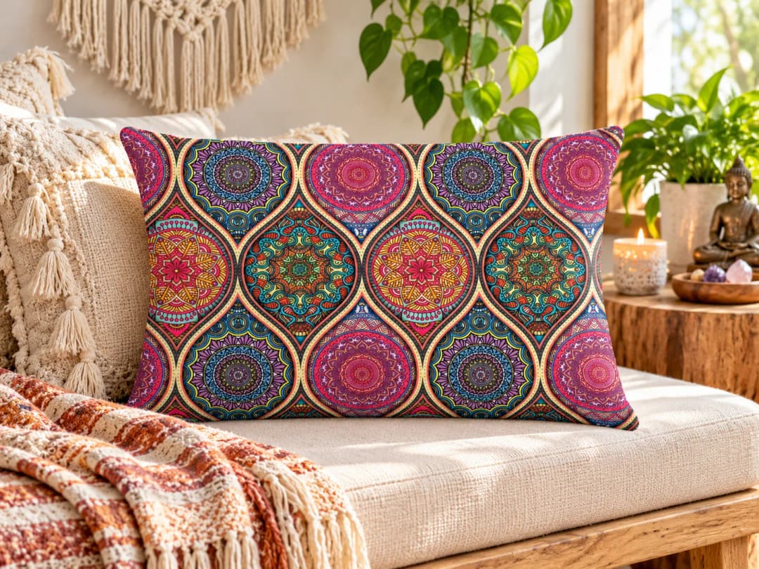Pembe Mandala Damlaları Desenli Kırlent Yastık 50x30