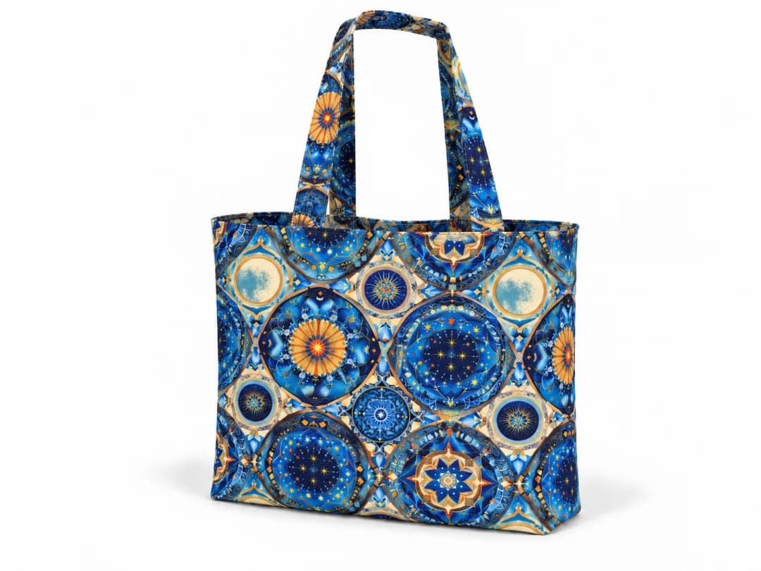 Ürün görseli: Lacivert Mandala Desenli Dijital Baskı Omuz Çantası 50x45
