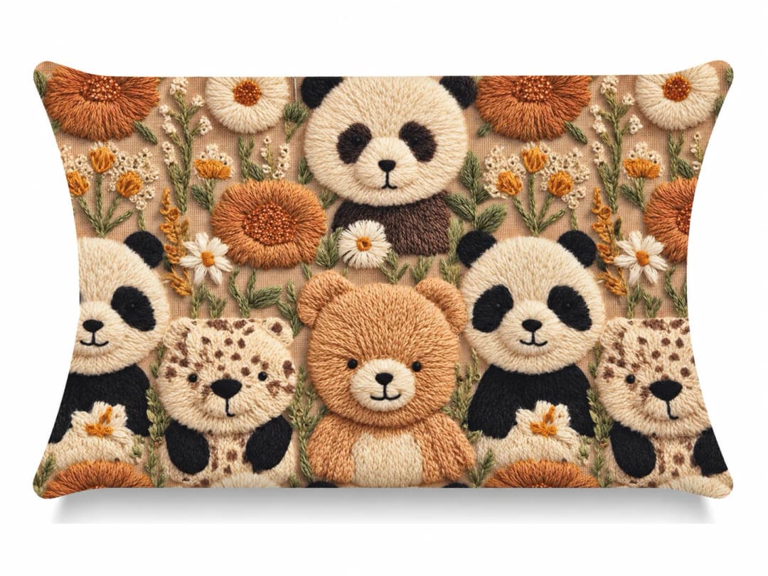 Panda ve Dostları Desenli Kırlent Yastık 50x30