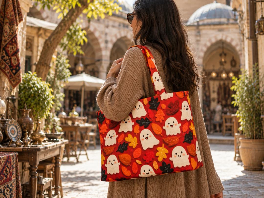 Sonbahar Hayaletleri Desenli Dijital Baskı Omuz Çantası 50x45