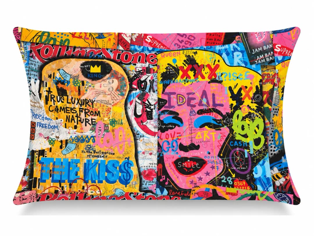 Ürün görseli: Pop Art Kolaj Desenli Kırlent Yastık 50x30
