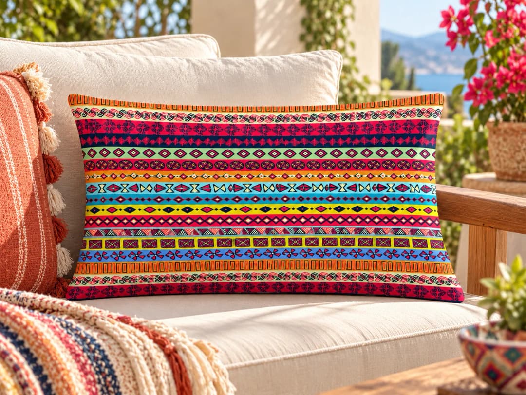 Çizgili Kilim Desenli Kırlent Yastık 50x30