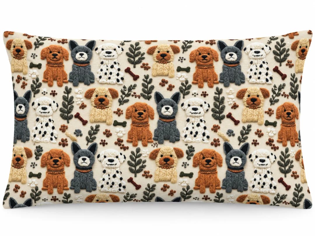 Dizili Köpekcikler Desenli Kırlent Yastık 50x30