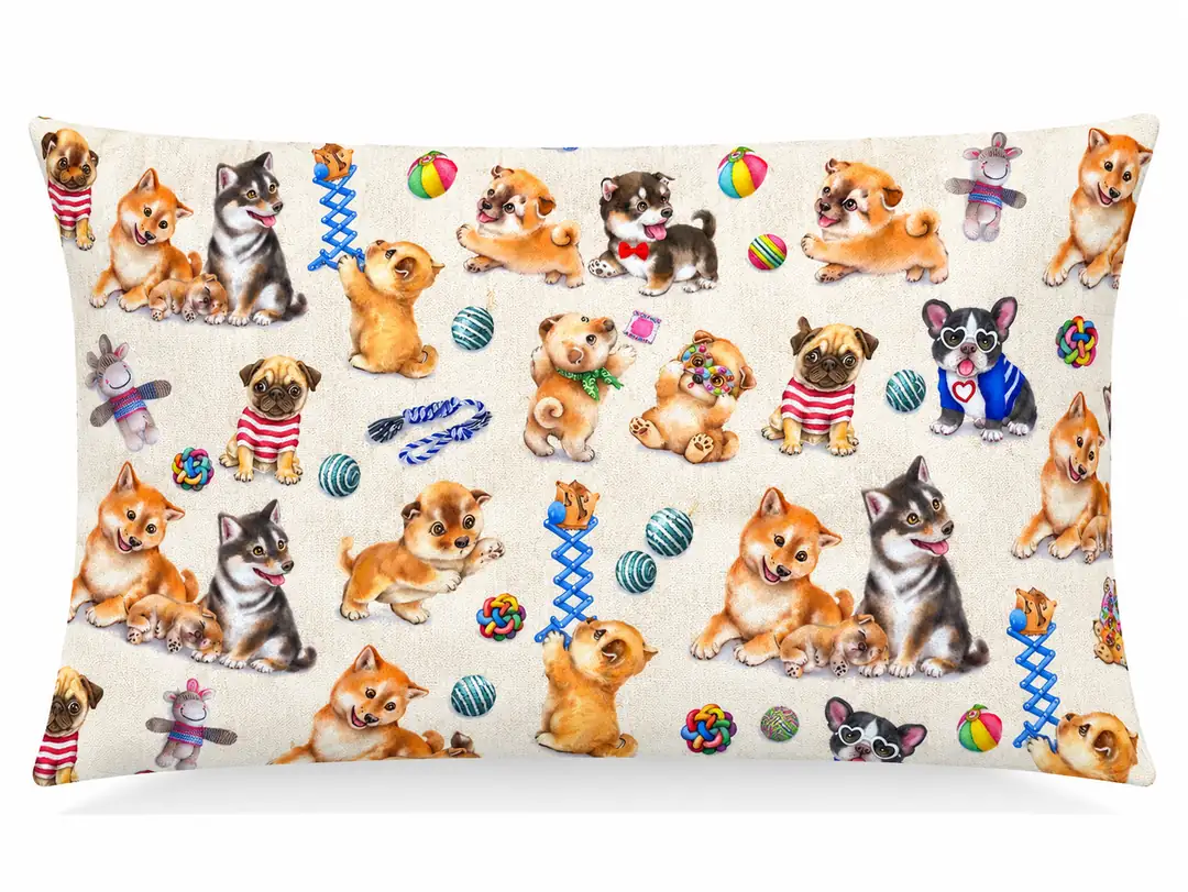 Oyuncu Köpekler Desenli Kırlent Yastık 50x30