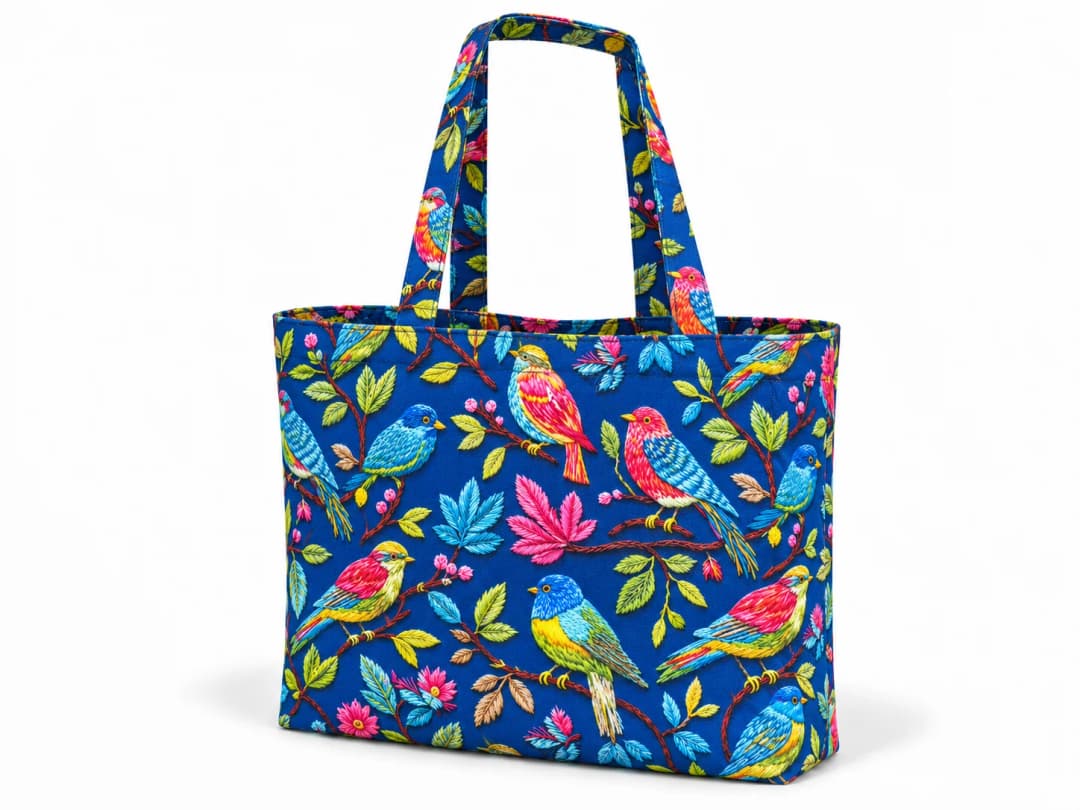 Colorful Birds Desenli Dijital Baskı Omuz Çantası 50x45