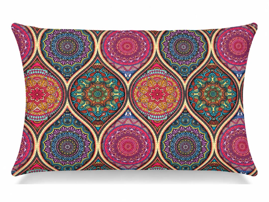 Pembe Mandala Damlaları Desenli Kırlent Yastık 50x30