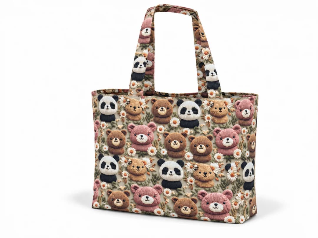 Panda ve Ayılar Desenli Dijital Baskı Omuz Çantası 50x45