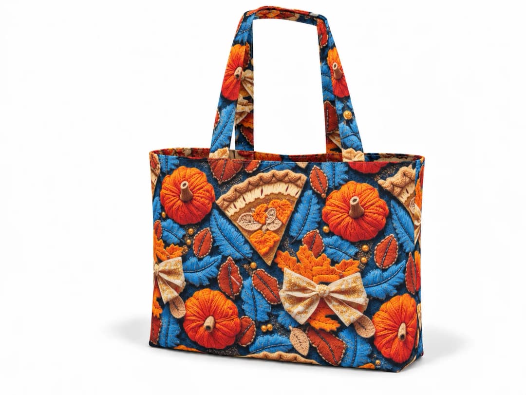 Balkabağı Hasadı Desenli Dijital Baskı Omuz Çantası 50x45