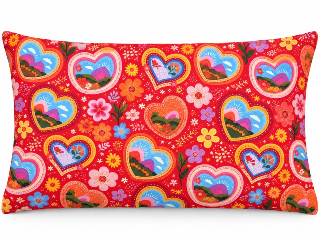 Çerçeve Kalpler Desenli Kırlent Yastık 50x30