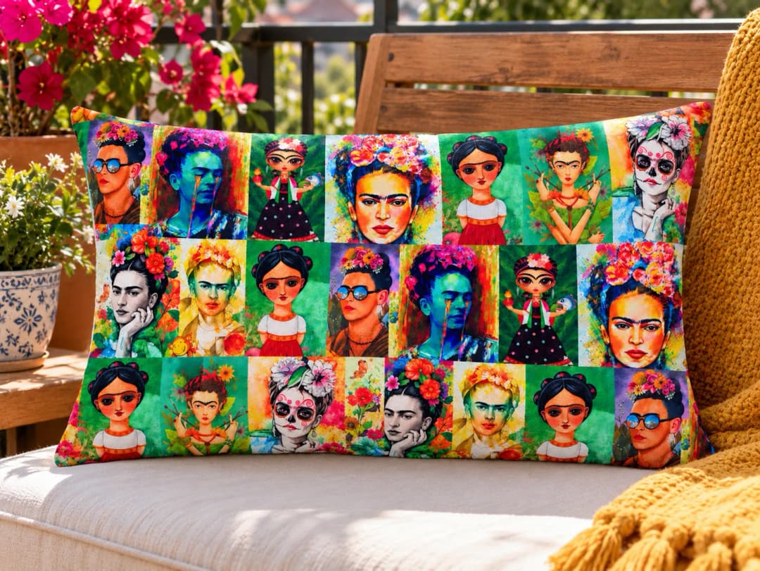 Frida'nın Portreleri Desenli Kırlent Yastık 50x30