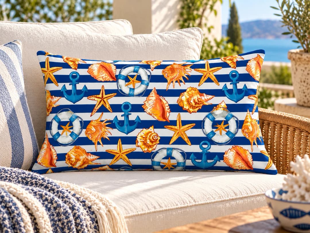 Çizgili Marine Desenli Kırlent Yastık 50x30