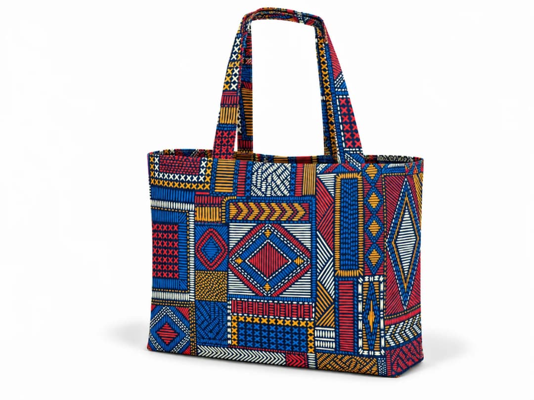 Ürün görseli: Mavi Kilim Patchwork Desenli Dijital Baskı Omuz Çantası 50x45
