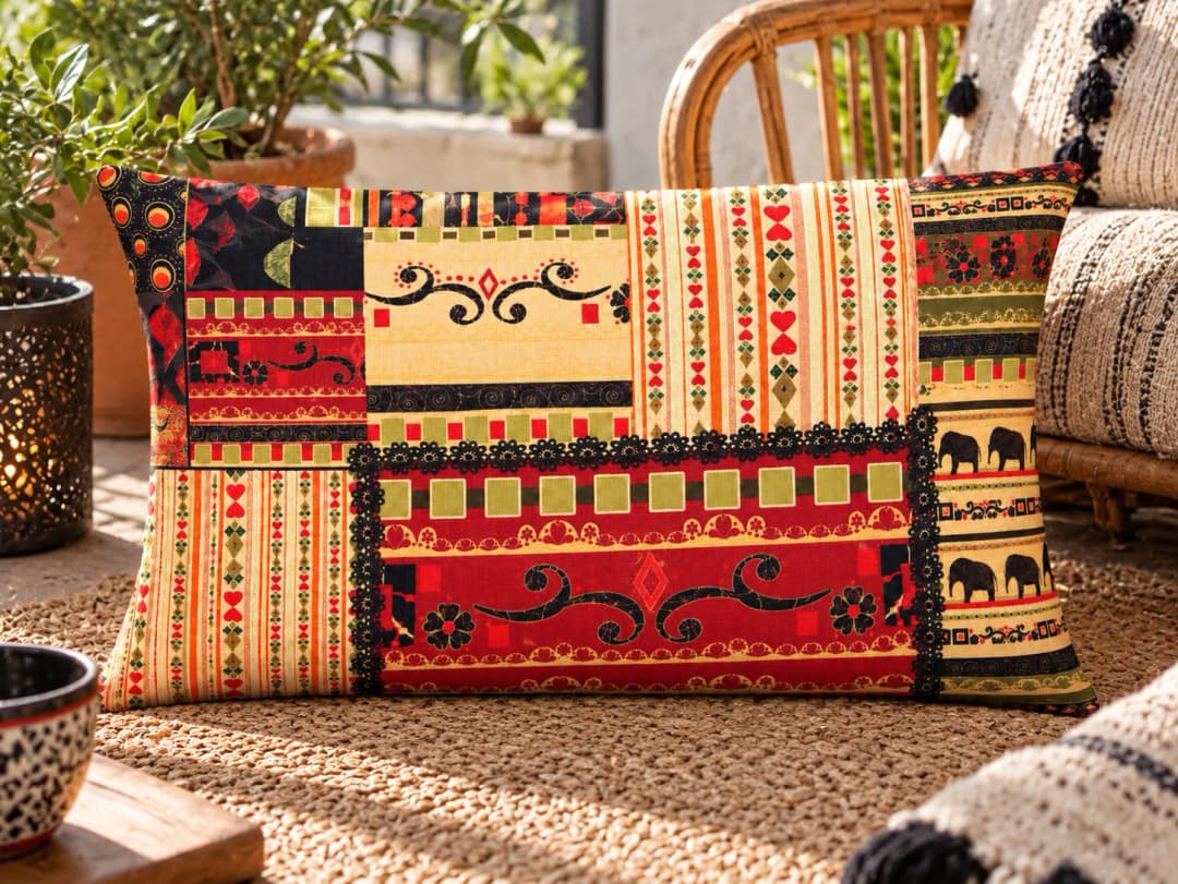 Bohem Patchwork Desenli Kırlent Yastık 50x30