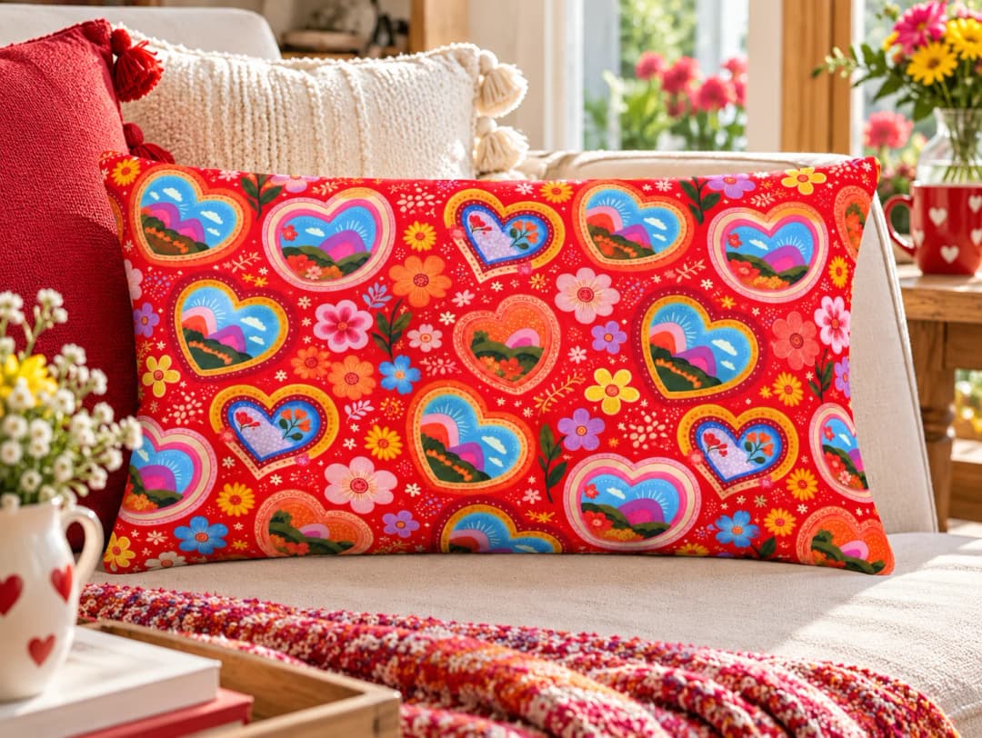 Çerçeve Kalpler Desenli Kırlent Yastık 50x30