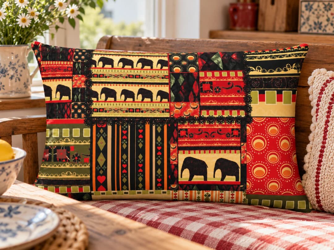 Filli Etnik Patchwork Desenli Kırlent Yastık 50x30