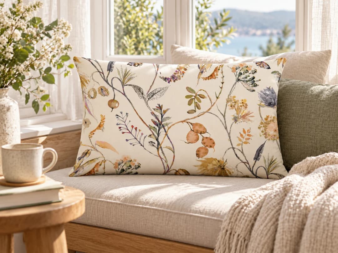Botanik Kır Çiçekleri Desenli Kırlent Yastık 50x30