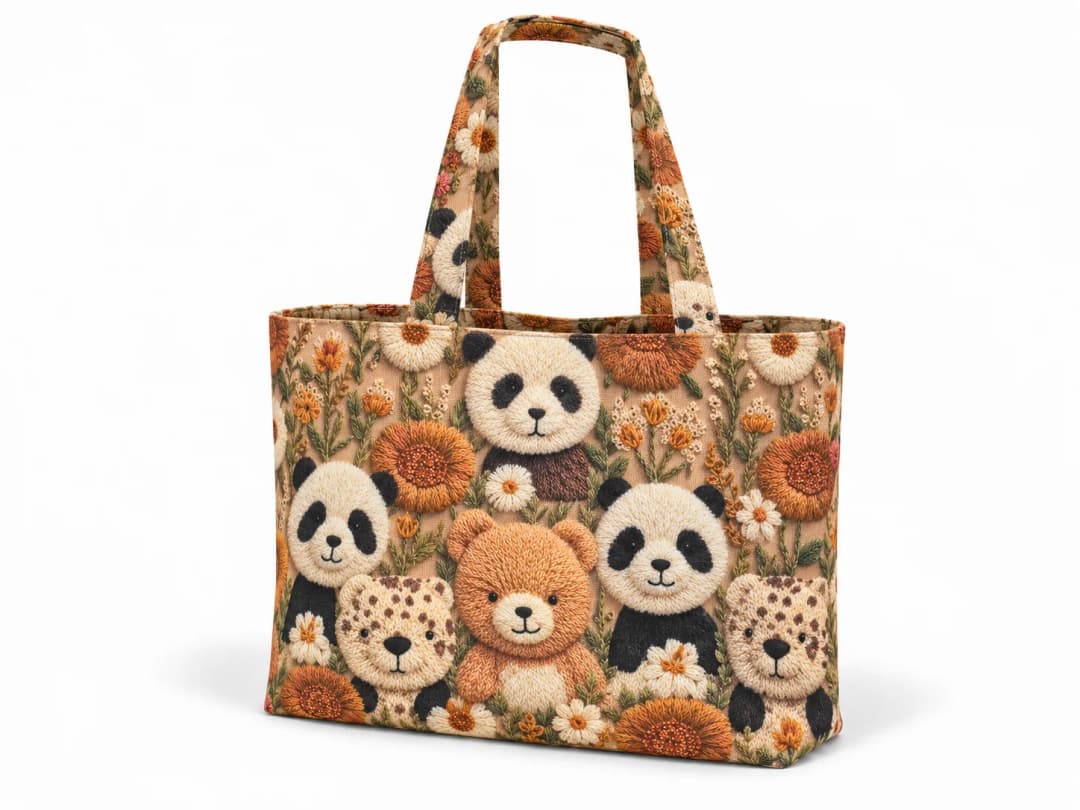 Panda ve Dostları Desenli Dijital Baskı Omuz Çantası 50x45