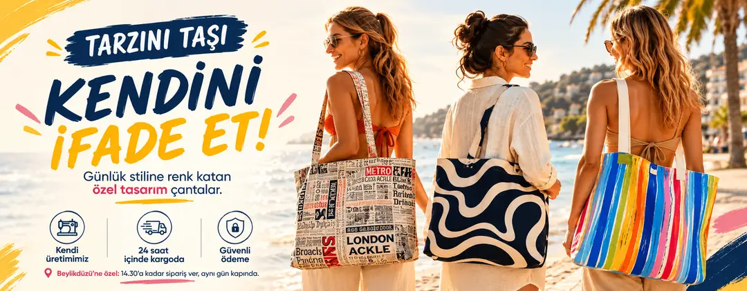 Gazete, dalga ve gökkuşağı desenli dijital baskı omuz çantaları – KBC Tekstil özel tasarım çantalar